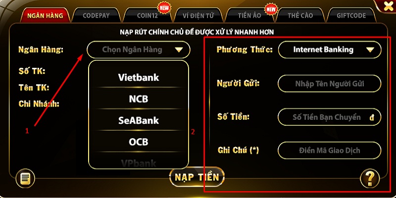 Cách nạp tiền go88